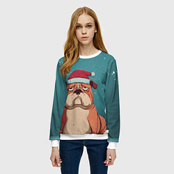 Свитшот женский Новогодний недовольный бульдог, цвет: 3D-белый — фото 2