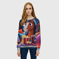 Свитшот женский Новогодняя лошадка с попкорном, цвет: 3D-меланж — фото 2