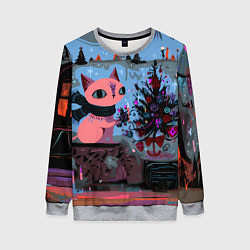 Женский свитшот Кошка празднует Новый год