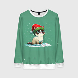 Свитшот женский Новогодний мем котик, цвет: 3D-белый