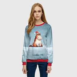 Свитшот женский Лошадь сидит на снегу, цвет: 3D-красный — фото 2