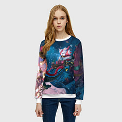 Свитшот женский Санта с динозавром, цвет: 3D-белый — фото 2