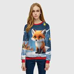 Свитшот женский Лисичка новогодней ночью, цвет: 3D-красный — фото 2