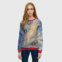 Свитшот женский Синие перья с самоцветами, цвет: 3D-красный — фото 2