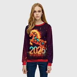 Свитшот женский Новогодняя мандариновая лошадь 2026, цвет: 3D-красный — фото 2