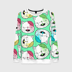 Свитшот женский Drop Dead: Kitty Heads, цвет: 3D-белый