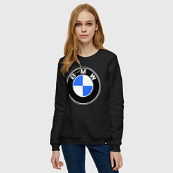 Свитшот хлопковый женский Logo BMW, цвет: черный — фото 2