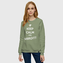 Свитшот хлопковый женский Keep Calm & WAAAGH, цвет: авокадо — фото 2