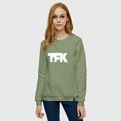 Свитшот хлопковый женский TFK: White Logo, цвет: авокадо — фото 2