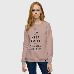 Свитшот хлопковый женский Keep Calm & Kill All Humans, цвет: пыльно-розовый — фото 2