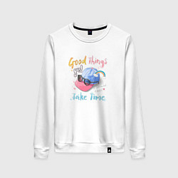 Свитшот хлопковый женский Good things take time, цвет: белый