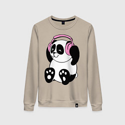 Свитшот хлопковый женский Panda in headphones панда в наушниках, цвет: миндальный
