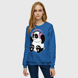 Свитшот хлопковый женский Panda in headphones панда в наушниках, цвет: синий — фото 2