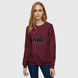 Свитшот хлопковый женский Swag Amazing, цвет: меланж-бордовый — фото 2