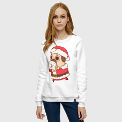 Свитшот хлопковый женский Мопс Санта, цвет: белый — фото 2