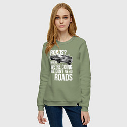 Свитшот хлопковый женский We don't need roads, цвет: авокадо — фото 2