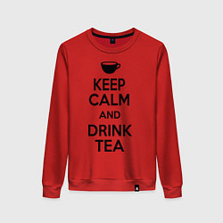 Свитшот хлопковый женский Keep Calm & Drink Tea, цвет: красный