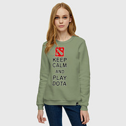 Свитшот хлопковый женский Keep Calm & Play Dota, цвет: авокадо — фото 2