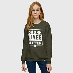 Свитшот хлопковый женский Drunk Lives Matter, цвет: хаки — фото 2