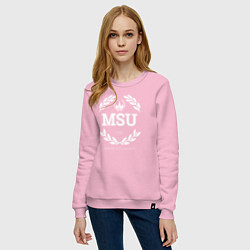 Свитшот хлопковый женский MSU, цвет: светло-розовый — фото 2