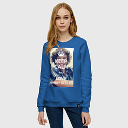 Свитшот хлопковый женский Keep Calm & Love Harry Styles, цвет: синий — фото 2