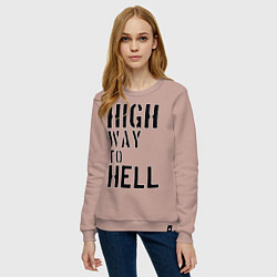 Свитшот хлопковый женский High way to hell, цвет: пыльно-розовый — фото 2