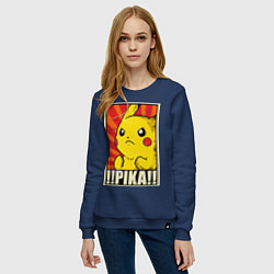 Свитшот хлопковый женский Pikachu: Pika Pika, цвет: тёмно-синий — фото 2