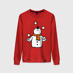 Свитшот хлопковый женский Снеговик играет в снежки, цвет: красный