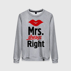 Свитшот хлопковый женский Mrs. always right, цвет: меланж