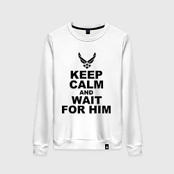 Свитшот хлопковый женский Keep Calm & Wait For Him, цвет: белый