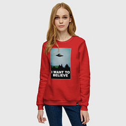 Свитшот хлопковый женский I WANT TO BELIEVE, цвет: красный — фото 2