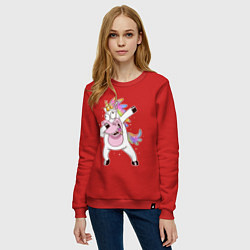 Свитшот хлопковый женский Dabbing Unicorn, цвет: красный — фото 2