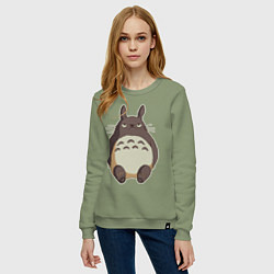 Свитшот хлопковый женский Грустный Тоторо, цвет: авокадо — фото 2