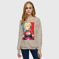 Свитшот хлопковый женский Вайолет Эвергарден, цвет: миндальный — фото 2