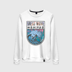Свитшот хлопковый женский Vaporwave Kanagawa, цвет: белый