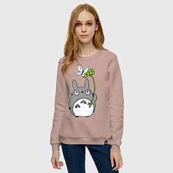 Свитшот хлопковый женский Totoro и бабочка, цвет: пыльно-розовый — фото 2