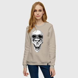 Свитшот хлопковый женский Skull and glasses, цвет: миндальный — фото 2