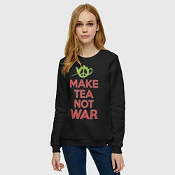 Свитшот хлопковый женский Make tea not war, цвет: черный — фото 2