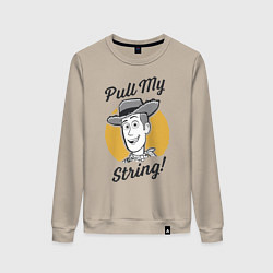 Свитшот хлопковый женский Pull My String!, цвет: миндальный