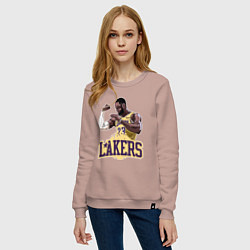 Свитшот хлопковый женский LeBron - Lakers, цвет: пыльно-розовый — фото 2