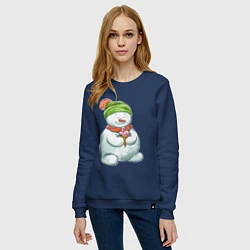 Свитшот хлопковый женский Снеговик с мороженным, цвет: тёмно-синий — фото 2