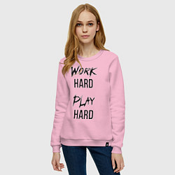 Свитшот хлопковый женский Work hard Play hard, цвет: светло-розовый — фото 2