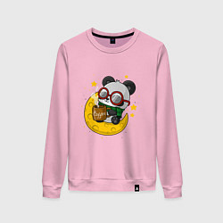 Свитшот хлопковый женский Панда на луне, цвет: светло-розовый