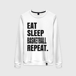 Свитшот хлопковый женский EAT SLEEP BASKETBALL REPEAT, цвет: белый