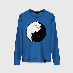 Свитшот хлопковый женский Yin and Yang cats, цвет: синий