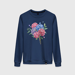 Свитшот хлопковый женский Букет гаотензий, цвет: тёмно-синий