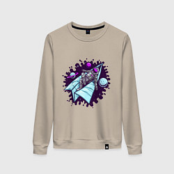 Свитшот хлопковый женский Астронавт на самолетике, цвет: миндальный