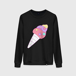 Свитшот хлопковый женский Мороженое рожок звездочки, цвет: черный