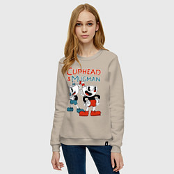 Свитшот хлопковый женский Cuphead & Mugman, цвет: миндальный — фото 2