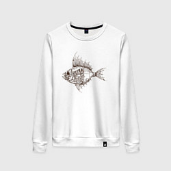 Свитшот хлопковый женский Стимпанк Рыба Steampunk Fish Z, цвет: белый